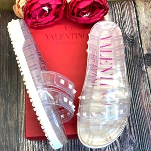 Valentino Clear Rubber Rockstud Platform Sandals 40M